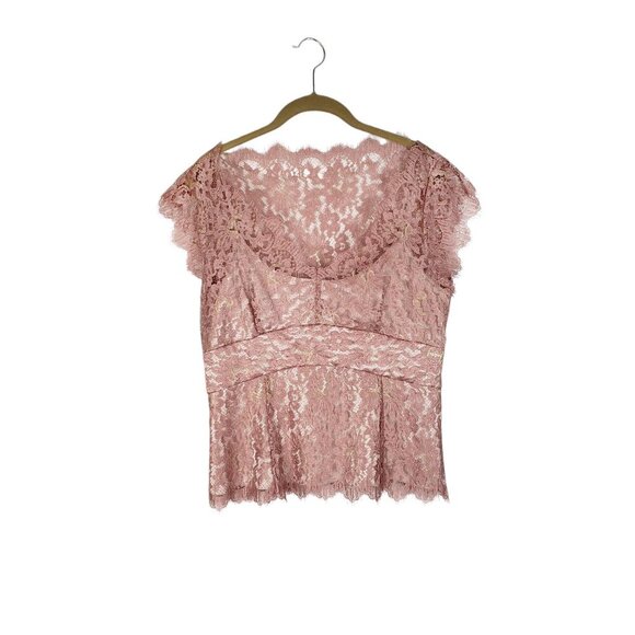 Ann Taylor Scalloped Lace Cap Sleeve Occasion Top Dusty Pink & Gold Size 10 - Picture 1 of 8